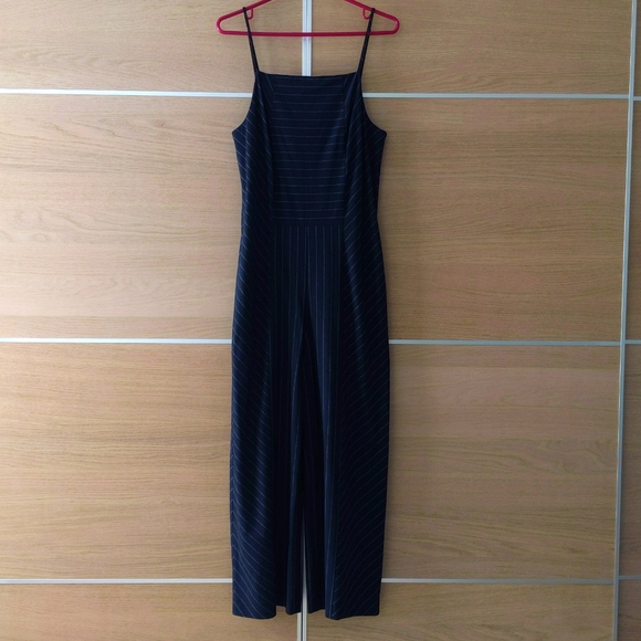 Banana Republic jumpsuit, size 10, blue pinstripe - Picture 1 of 4